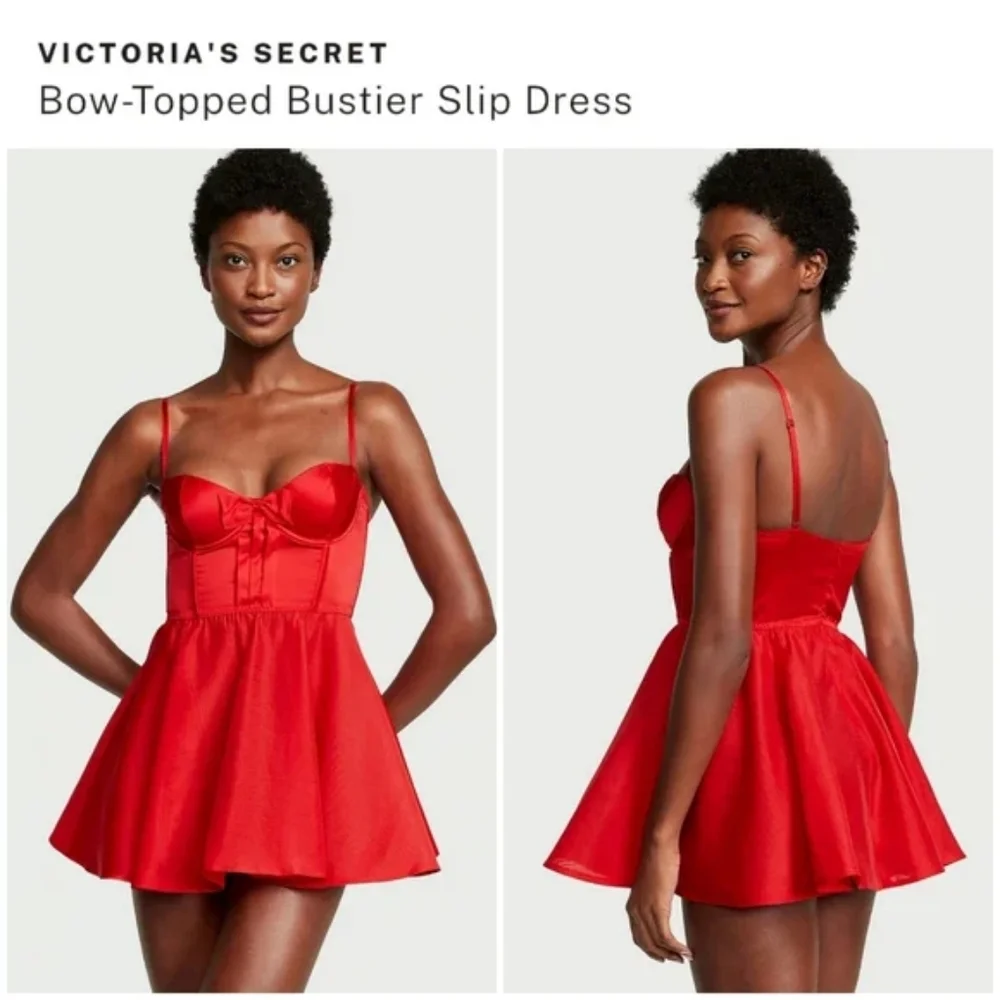 Victoria's Secret Red Bow Top Bustier Slip Dress Sz XL New With Tags WL267